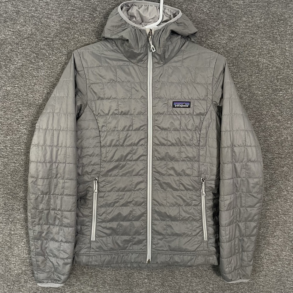 Patagonia Nano Puff Hoody Jacket Womens Small Gray Primaloft Quilted Full Zip